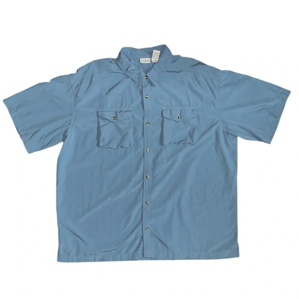 L.L.‎ Bean 100% Nylon Button Down Blue Shirt Men’s Size XXL